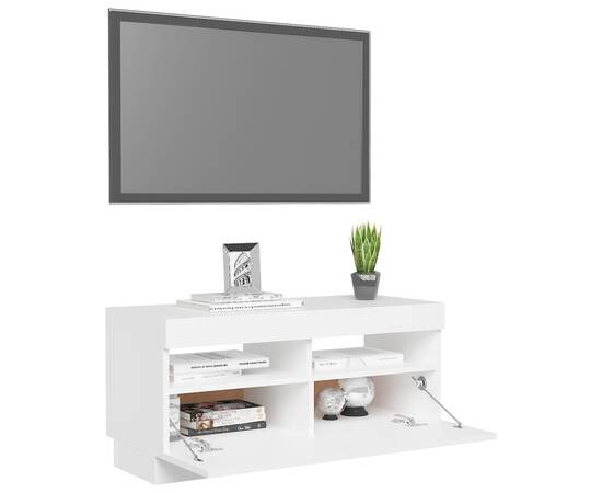 Comodă tv cu lumini led, alb, 80x35x40 cm, 6 image