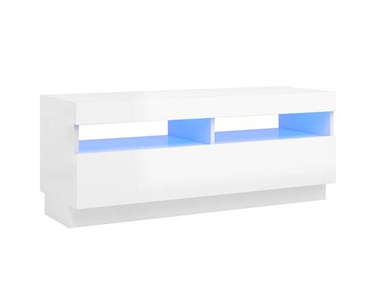 Comodă tv cu lumini led, alb extralucios, 100x35x40 cm, 2 image