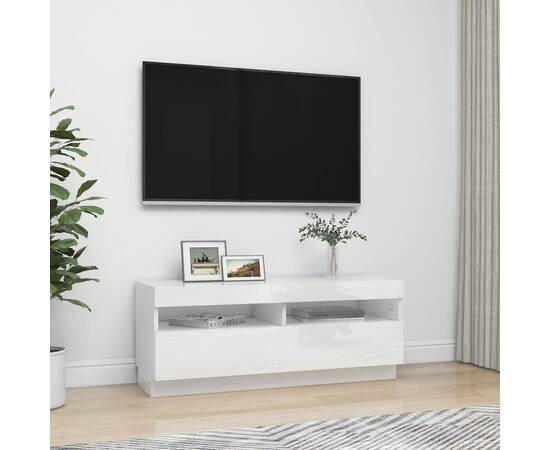 Comodă tv cu lumini led, alb extralucios, 100x35x40 cm, 5 image