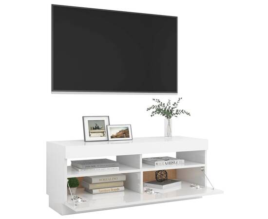 Comodă tv cu lumini led, alb extralucios, 100x35x40 cm, 7 image