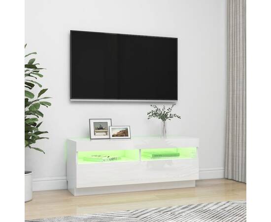 Comodă tv cu lumini led, alb extralucios, 100x35x40 cm, 4 image