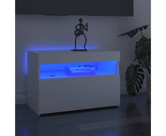 Comodă tv cu lumini led, alb extralucios, 60x35x40 cm