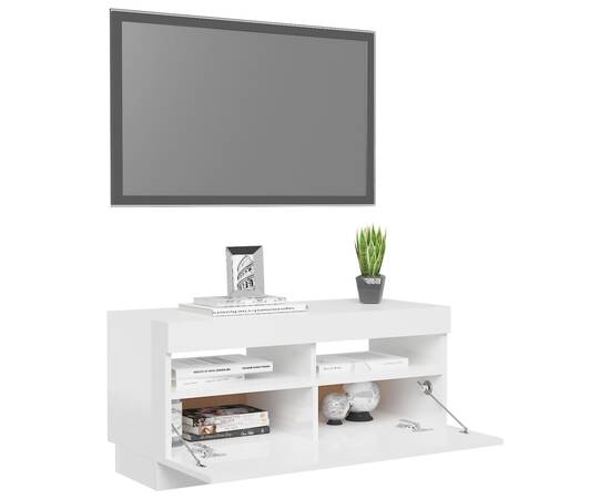 Comodă tv cu lumini led, alb extralucios, 80x35x40 cm, 6 image