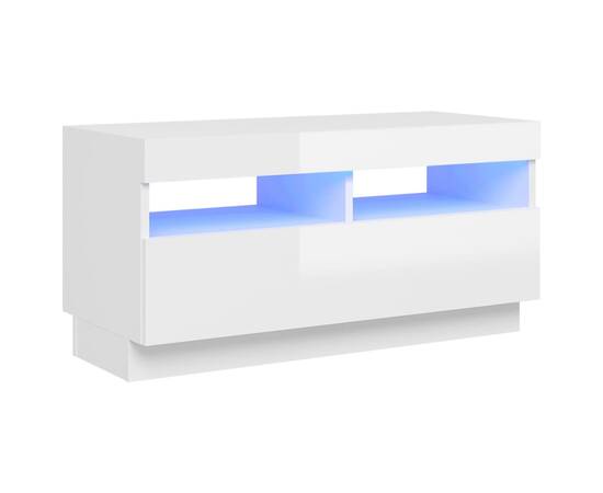 Comodă tv cu lumini led, alb extralucios, 80x35x40 cm, 2 image