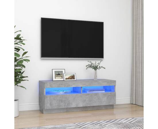 Comodă tv cu lumini led, gri beton, 100x35x40 cm