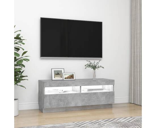 Comodă tv cu lumini led, gri beton, 100x35x40 cm, 5 image