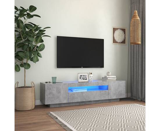 Comodă tv cu lumini led, gri beton, 160x35x40 cm
