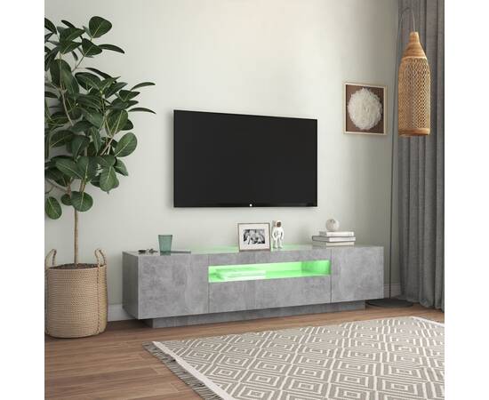 Comodă tv cu lumini led, gri beton, 160x35x40 cm, 5 image