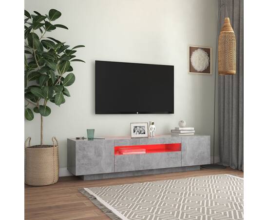 Comodă tv cu lumini led, gri beton, 160x35x40 cm, 3 image