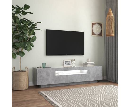 Comodă tv cu lumini led, gri beton, 160x35x40 cm, 4 image