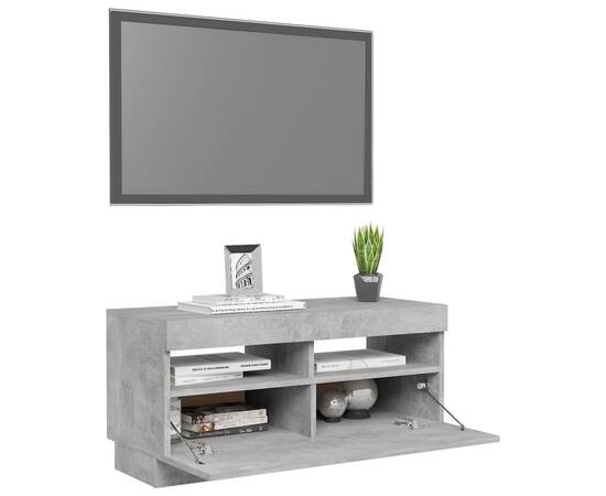 Comodă tv cu lumini led, gri beton, 80x35x40 cm, 6 image