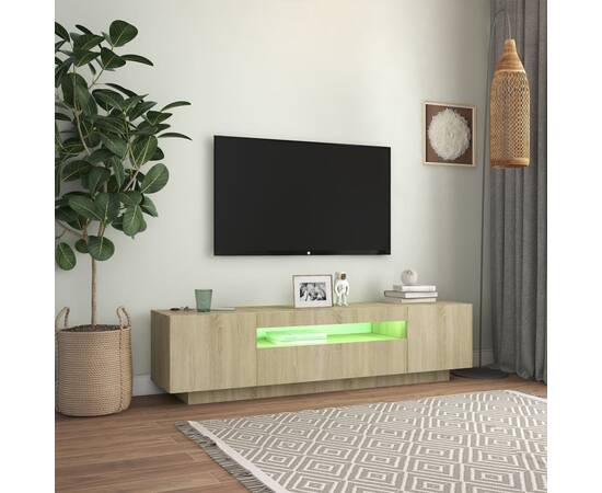Comodă tv cu lumini led, stejar sonoma, 160x35x40 cm, 4 image