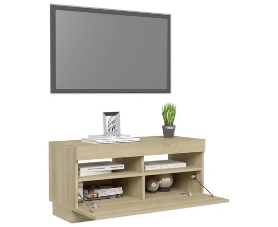 Comodă tv cu lumini led, stejar sonoma, 80x35x40 cm, 6 image