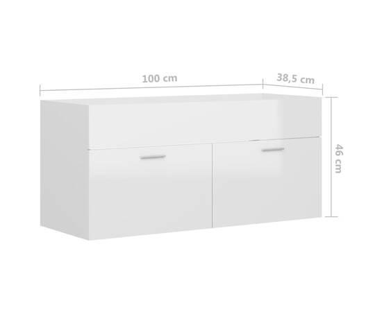 Dulap de chiuvetă, alb extralucios, 100x38,5x46 cm, pal, 8 image