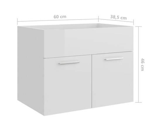 Dulap de chiuvetă, alb extralucios, 60x38,5x46 cm, pal, 8 image