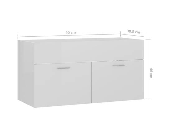 Dulap de chiuvetă, alb extralucios, 90x38,5x46 cm, pal, 8 image