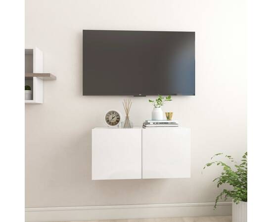 Dulap tv montaj pe perete, alb extralucios, 60x30x30 cm