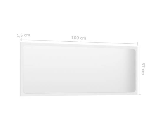 Oglindă de baie, alb extralucios, 100x1,5x37 cm, pal, 5 image