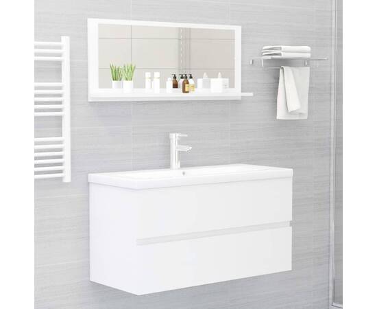 Oglindă de baie, alb extralucios, 90 x 10,5 x 37 cm, pal, 4 image