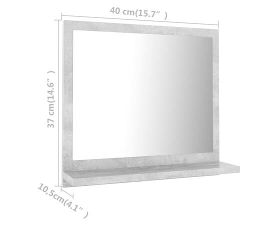 Oglindă de baie, gri beton, 40 x 10,5 x 37 cm, pal, 7 image