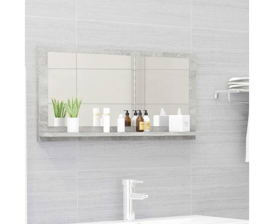 Oglindă de baie, gri beton, 80 x 10,5 x 37 cm, pal