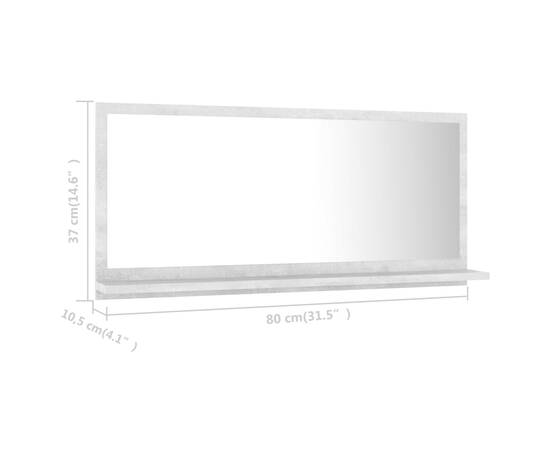Oglindă de baie, gri beton, 80 x 10,5 x 37 cm, pal, 7 image