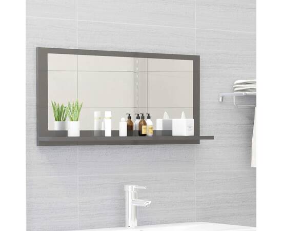 Oglindă de baie, gri extralucios, 80 x 10,5 x 37 cm, pal