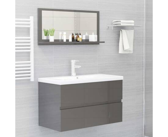 Oglindă de baie, gri extralucios, 80 x 10,5 x 37 cm, pal, 4 image