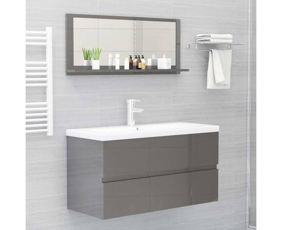 Oglindă de baie, gri extralucios, 90 x 10,5 x 37 cm, pal, 4 image