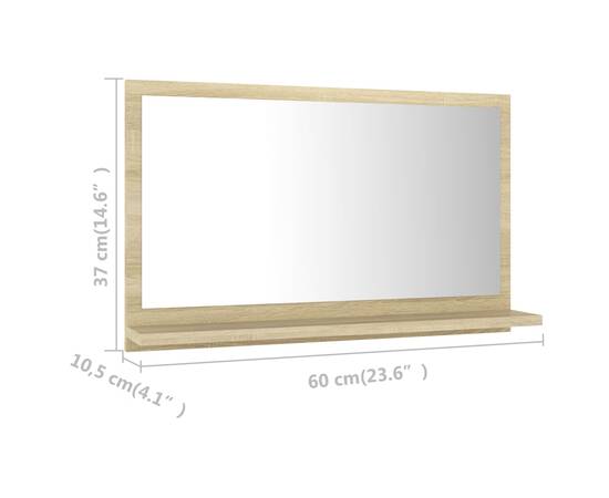 Oglindă de baie, stejar sonoma, 60 x 10,5 x 37 cm, pal, 7 image