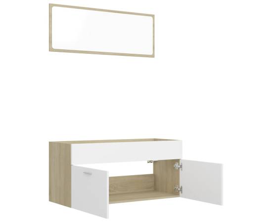 Set mobilier baie, 2 piese, alb și stejar sonoma, pal, 5 image