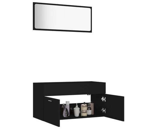 Set mobilier de baie, 2 buc., negru, pal, 4 image
