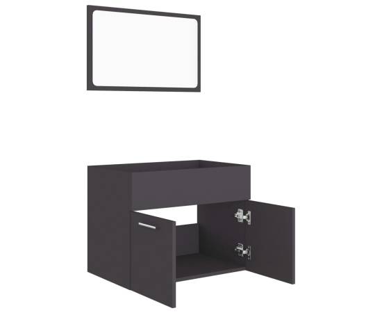 Set mobilier de baie, 2 piese, gri, pal, 5 image