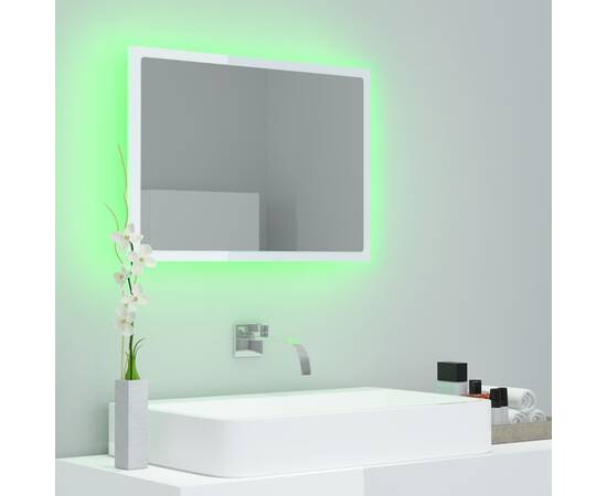 Oglindă de baie cu led, alb extralucios, 60x8,5x37 cm, pal, 4 image