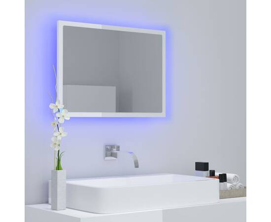 Oglindă de baie cu led, alb extralucios, 60x8,5x37 cm, pal, 3 image
