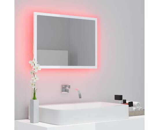 Oglindă de baie cu led, alb extralucios, 60x8,5x37 cm, pal, 5 image