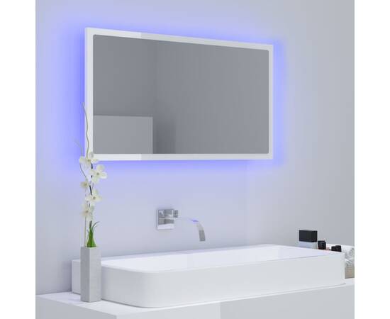 Oglindă de baie cu led, alb extralucios, 80x8,5x37 cm, pal, 3 image