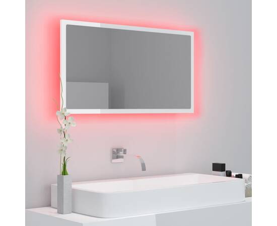 Oglindă de baie cu led, alb extralucios, 80x8,5x37 cm, pal, 5 image
