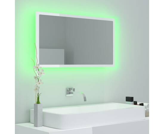Oglindă de baie cu led, alb extralucios, 80x8,5x37 cm, pal, 4 image