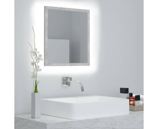 Oglindă de baie cu led, gri beton, 40x8,5x37 cm, pal