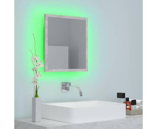 Oglindă de baie cu led, gri beton, 40x8,5x37 cm, pal, 3 image