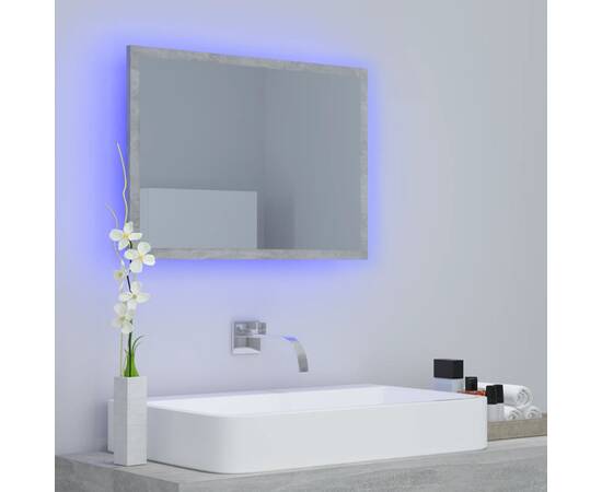 Oglindă de baie cu led, gri beton, 60x8,5x37 cm, pal, 3 image