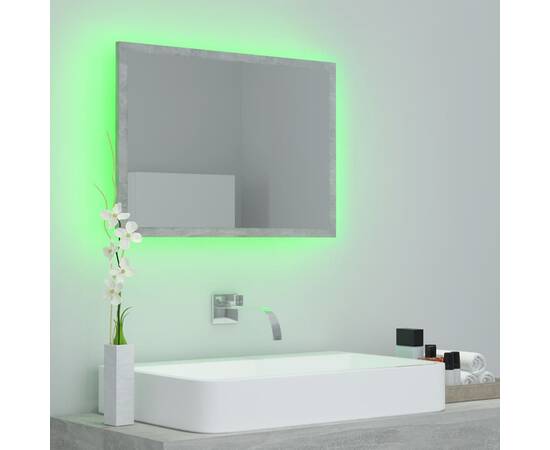 Oglindă de baie cu led, gri beton, 60x8,5x37 cm, pal, 4 image