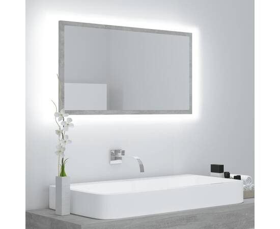 Oglindă de baie cu led, gri beton, 80x8,5x37 cm, pal