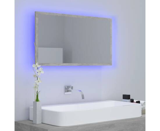 Oglindă de baie cu led, gri beton, 80x8,5x37 cm, pal, 3 image
