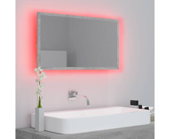 Oglindă de baie cu led, gri beton, 80x8,5x37 cm, pal, 5 image