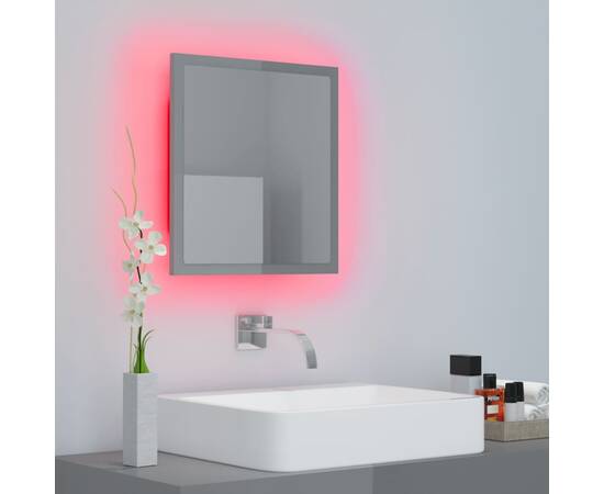 Oglindă de baie cu led, gri extralucios, 40x8,5x37 cm, pal, 5 image