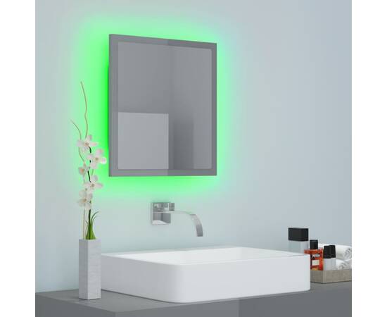 Oglindă de baie cu led, gri extralucios, 40x8,5x37 cm, pal, 3 image
