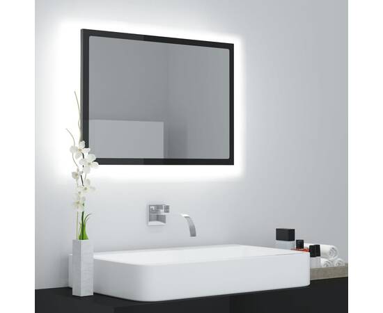 Oglindă de baie cu led, gri extralucios, 60x8,5x37 cm, pal
