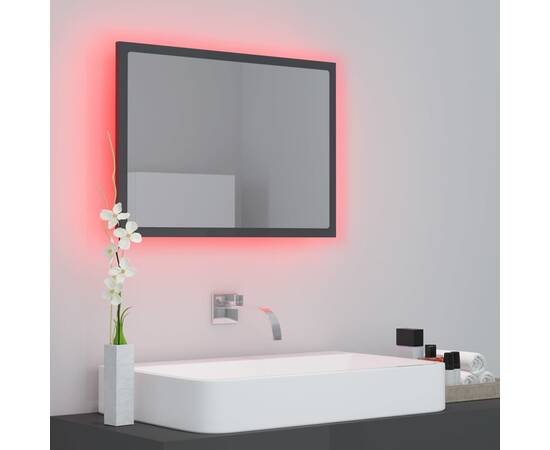 Oglindă de baie cu led, gri extralucios, 60x8,5x37 cm, pal, 5 image